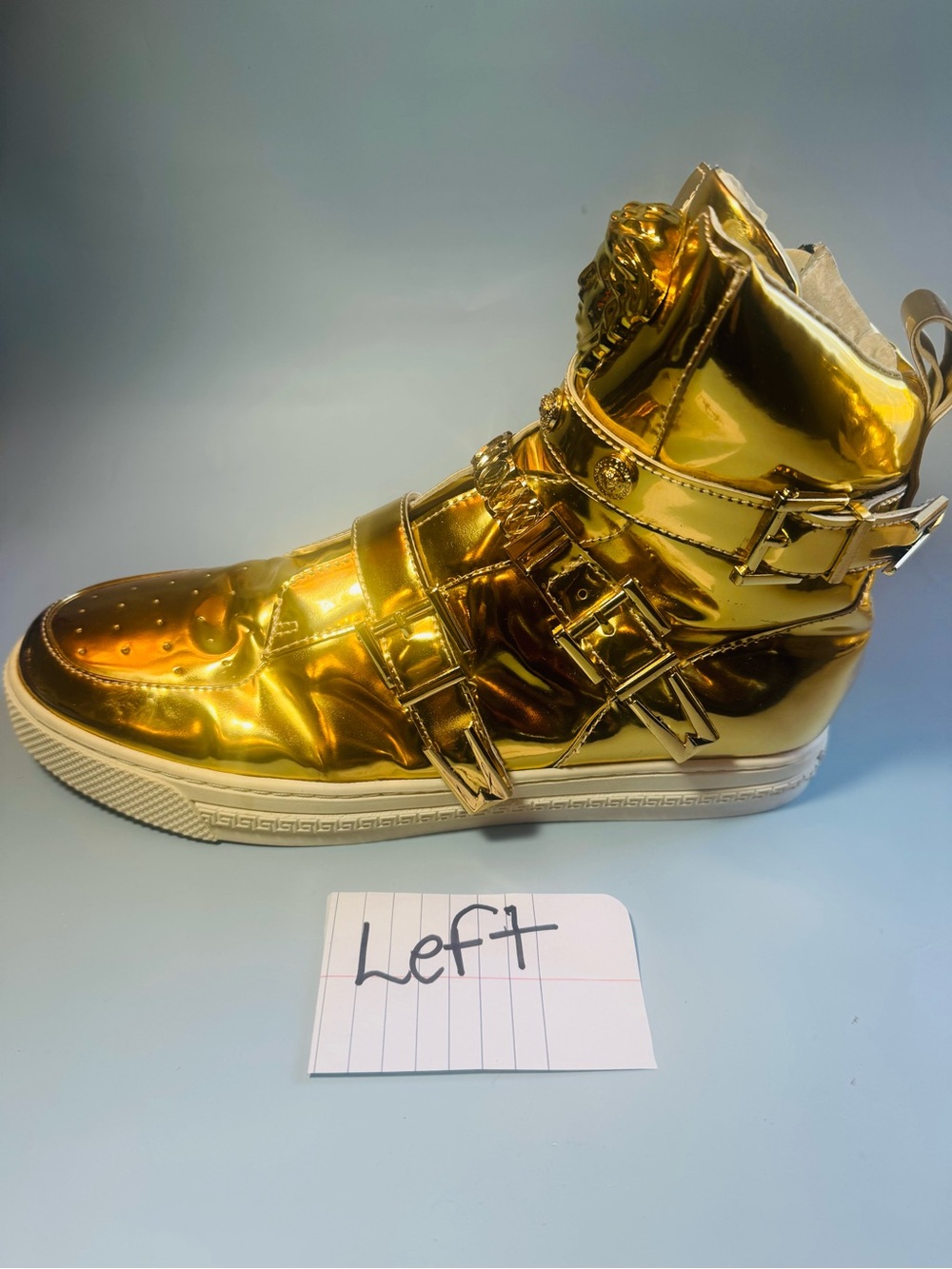 Versace Metallic Gold High-Top Sneakers with Medusa Plaques - Picture 7 of 16